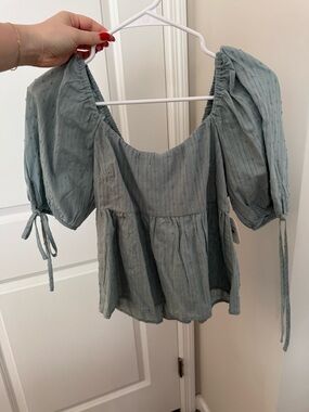 Altar'd State Sage Green Puff-Sleeve Peasant Blouse